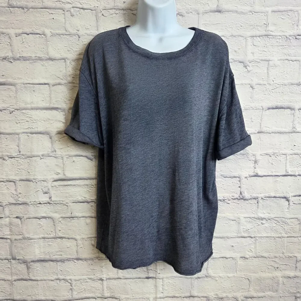 We The Free Womens Large Heathered Navy Tee Shirt Rolled Sleeve